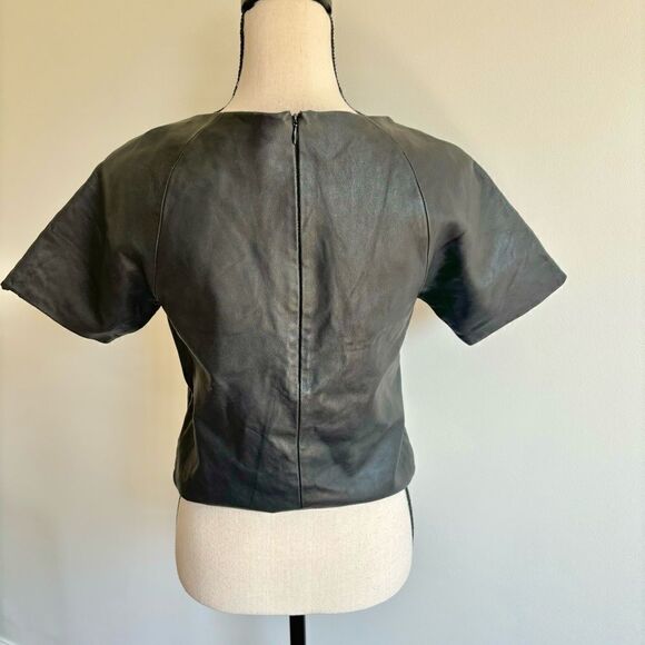 Tibi Black 100%  Leather Short Sleeve Boxy Cropped Shirt Sz M - Picture 4 of 5